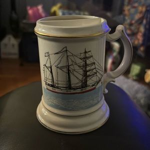Enesco Japan Vintage Sailing Ship Mustache Cup Coffee Mug